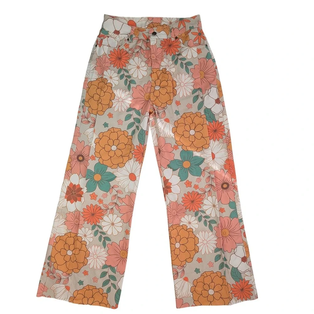 Women’s Retro 70’s Wide Leg Floral Pants - Picture 1 of 10